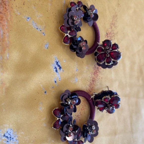 Francescas Burgundy Flower Party Earrings - Picture 2 of 5